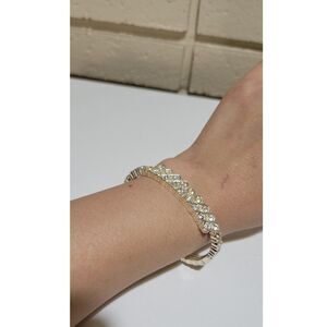 Vintage Gold-Tone Rhinestone Cuff Bracelet Crisscross Design – Magnetic Clasp